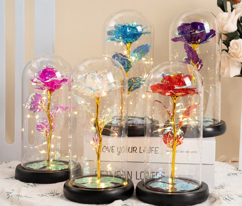 Eternal Rose Glass Lampshade Valentine's Day Gift Creative Street Vendor Gift Wholesale Gold Leaf Flower Bouquet