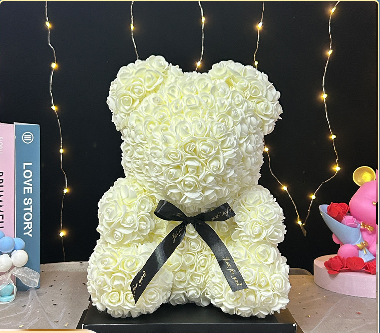 Eternal Rose Bear Valentine's Day Gift for Mother's Day, Birthday Present for Girlfriend, Artificial Flower Bouquet Decorative Ornament