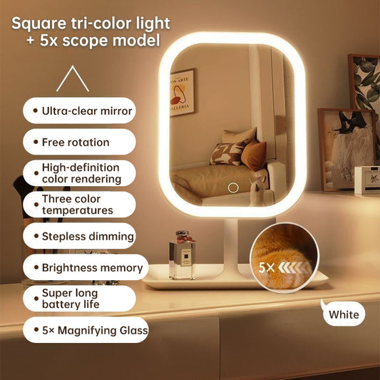 Large Square Rotating LED Makeup Mirror with Adjustable Lighting, 1~2PCS, Vanity Mirror for Girls Dormitory & Home Use