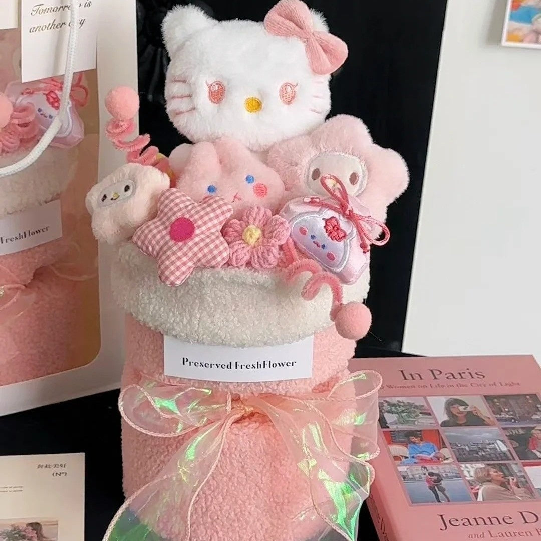 Christmas Valentine's Day Gift for Girlfriend or Best Friend Birthday Present Plush Toy Cartoon Doll Kitty Stuffed Animal Flower Bouquet Set
