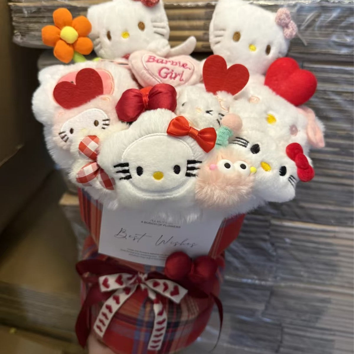 Christmas Valentine's Day Gift for Girlfriend or Best Friend Birthday Present Plush Toy Cartoon Doll Kitty Stuffed Animal Flower Bouquet Set
