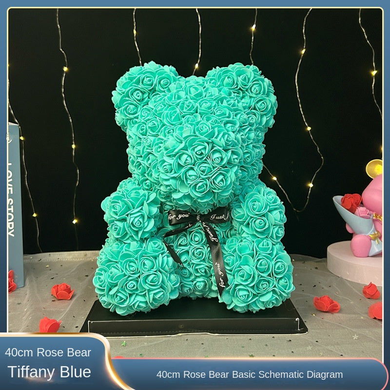 Eternal Rose Bear Valentine's Day Gift for Mother's Day, Birthday Present for Girlfriend, Artificial Flower Bouquet Decorative Ornament