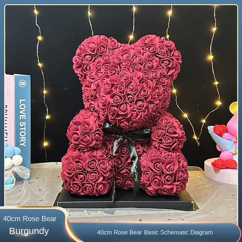 Eternal Rose Bear Valentine's Day Gift for Mother's Day, Birthday Present for Girlfriend, Artificial Flower Bouquet Decorative Ornament