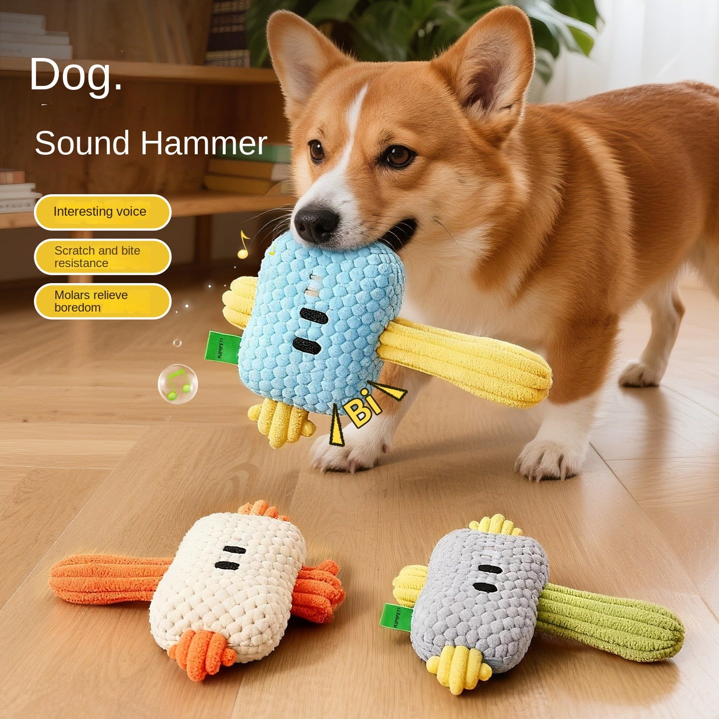 Dog Hammer Toy Self-Entertainment Durable Chew Rope Knot with Sound for Small Dogs, Golden Retriever, Teddy Pet Supplies