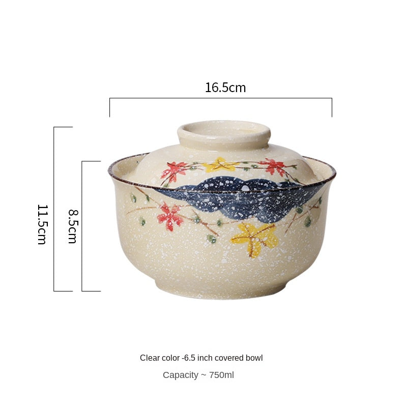 Ceramic instant noodle bowl, Chinese household tableware with lid