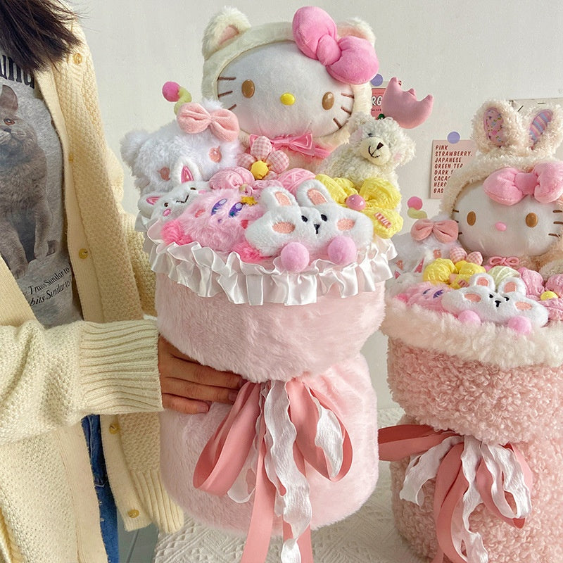 Christmas Valentine's Day Gift for Girlfriend or Best Friend Birthday Present Plush Toy Cartoon Doll Kitty Stuffed Animal Flower Bouquet Set