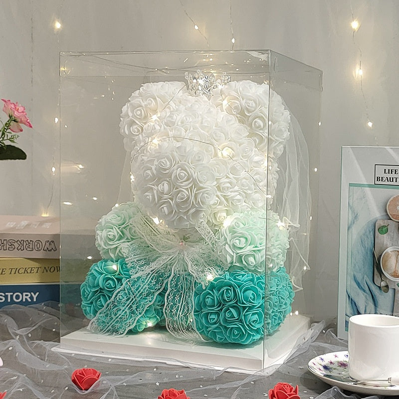 Eternal Rose Bear Valentine's Day Gift for Mother's Day, Birthday Present for Girlfriend, Artificial Flower Bouquet Decorative Ornament