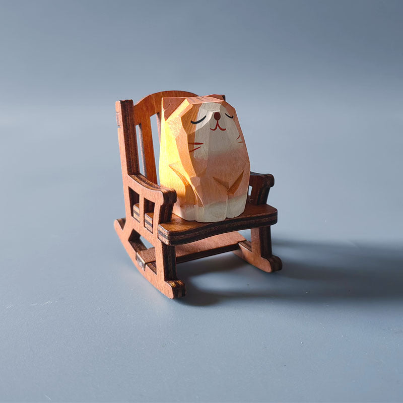 Wooden carving ornaments solid wood handmade carving Shiba Inu kitten decoration