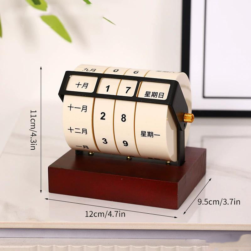 Creative Wooden Desk Calendar with Rotating Perpetual Calendar, Cute Desktop Decor for Office and Home