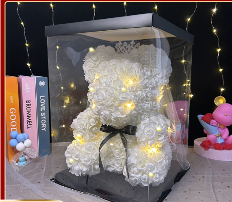 Eternal Rose Bear Valentine's Day Gift for Mother's Day, Birthday Present for Girlfriend, Artificial Flower Bouquet Decorative Ornament