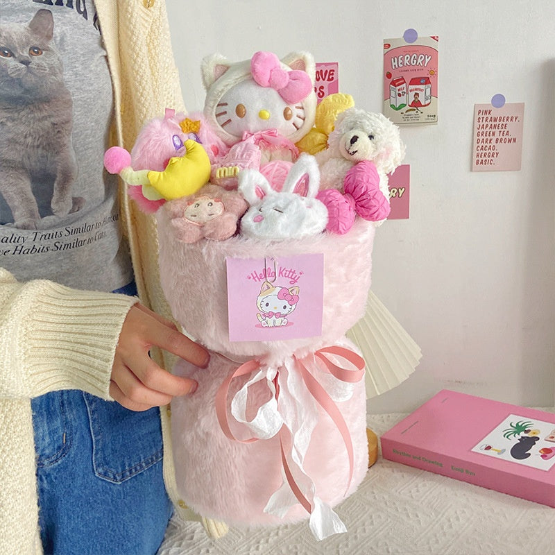 Christmas Valentine's Day Gift for Girlfriend or Best Friend Birthday Present Plush Toy Cartoon Doll Kitty Stuffed Animal Flower Bouquet Set
