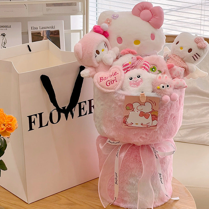 Christmas Valentine's Day Gift for Girlfriend or Best Friend Birthday Present Plush Toy Cartoon Doll Kitty Stuffed Animal Flower Bouquet Set