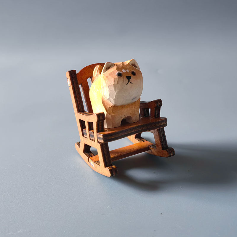 Wooden carving ornaments solid wood handmade carving Shiba Inu kitten decoration