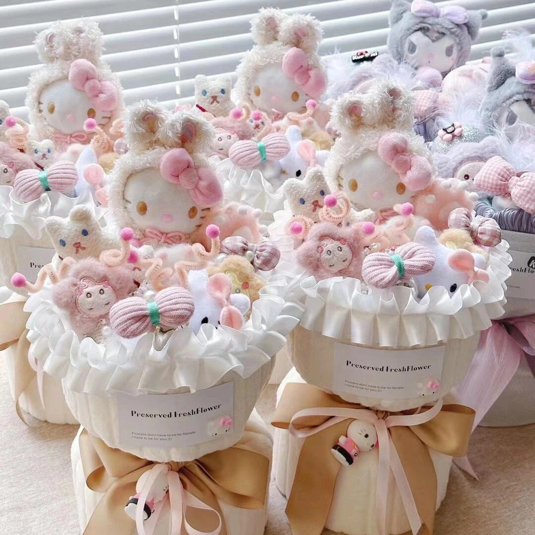 Christmas Valentine's Day Gift for Girlfriend or Best Friend Birthday Present Plush Toy Cartoon Doll Kitty Stuffed Animal Flower Bouquet Set