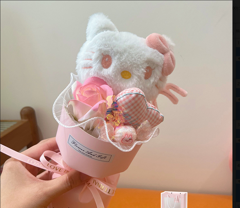 Christmas Valentine's Day Gift for Girlfriend or Best Friend Birthday Present Plush Toy Cartoon Doll Kitty Stuffed Animal Flower Bouquet Set