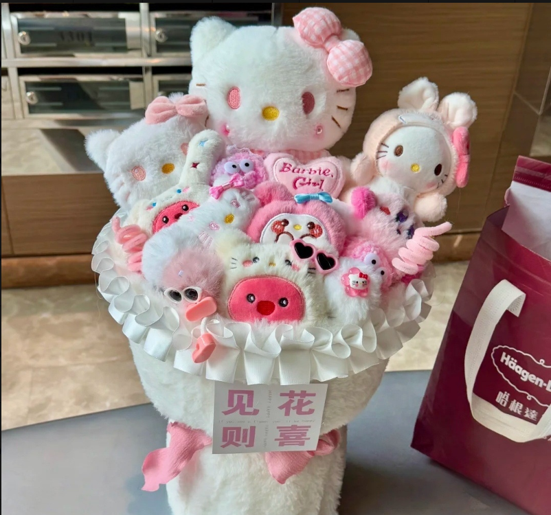 Christmas Valentine's Day Gift for Girlfriend or Best Friend Birthday Present Plush Toy Cartoon Doll Kitty Stuffed Animal Flower Bouquet Set