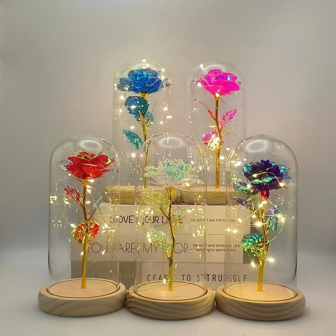 Eternal Rose Glass Lampshade Valentine's Day Gift Creative Street Vendor Gift Wholesale Gold Leaf Flower Bouquet