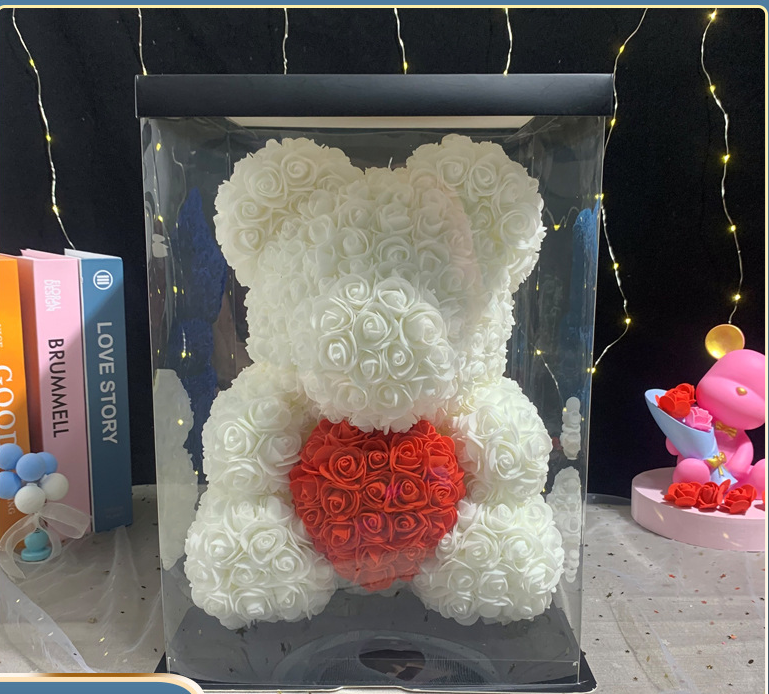 Eternal Rose Bear Valentine's Day Gift for Mother's Day, Birthday Present for Girlfriend, Artificial Flower Bouquet Decorative Ornament