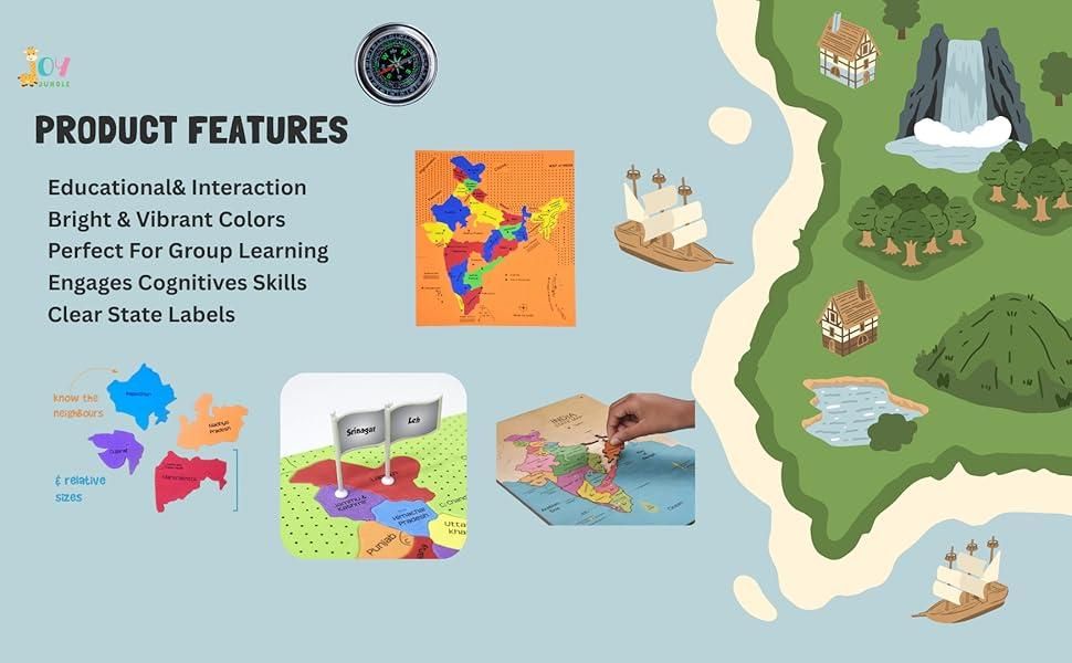 Jigsaw Puzzle Indian Map with State Capitals and Flag Educational Learning  for Kids