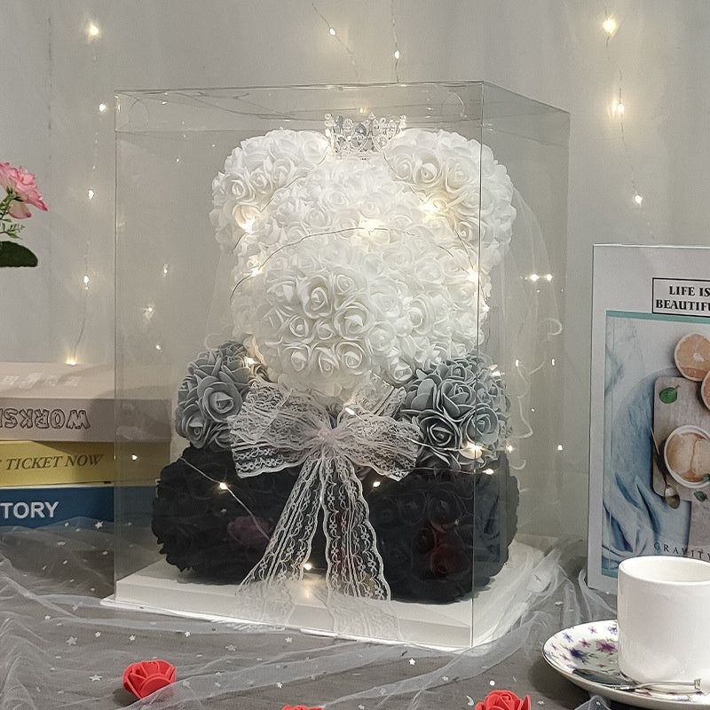 Eternal Rose Bear Valentine's Day Gift for Mother's Day, Birthday Present for Girlfriend, Artificial Flower Bouquet Decorative Ornament