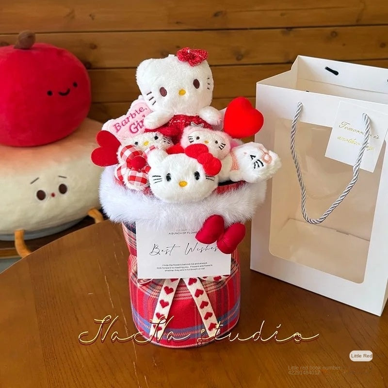 Christmas Valentine's Day Gift for Girlfriend or Best Friend Birthday Present Plush Toy Cartoon Doll Kitty Stuffed Animal Flower Bouquet Set
