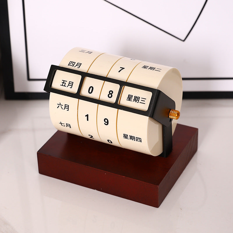 Creative Wooden Desk Calendar with Rotating Perpetual Calendar, Cute Desktop Decor for Office and Home