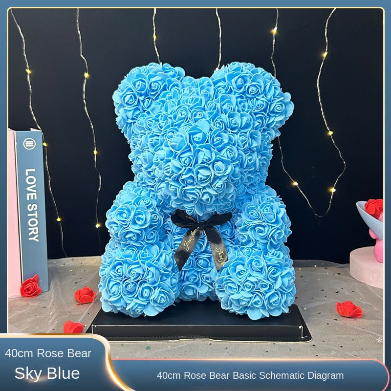 Eternal Rose Bear Valentine's Day Gift for Mother's Day, Birthday Present for Girlfriend, Artificial Flower Bouquet Decorative Ornament