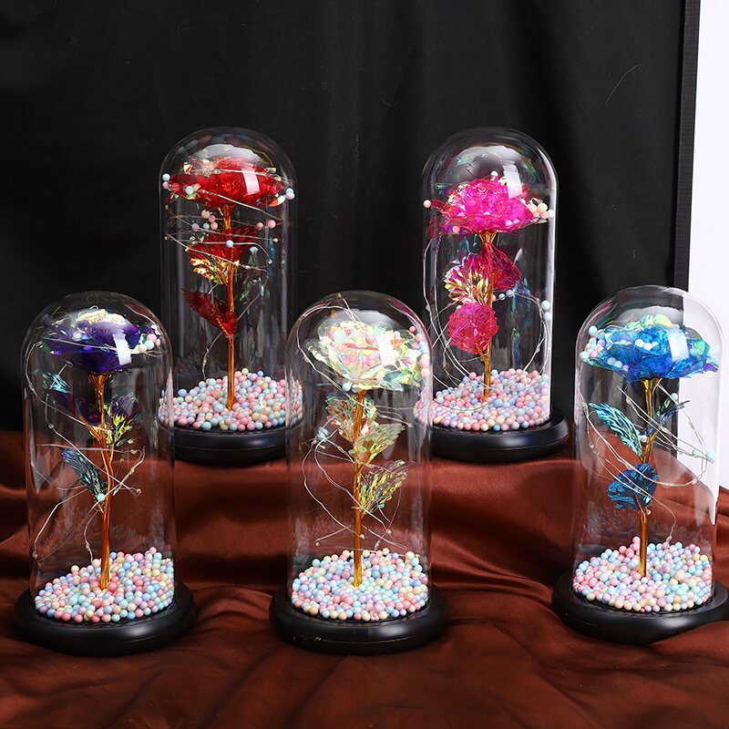 Eternal Rose Glass Lampshade Valentine's Day Gift Creative Street Vendor Gift Wholesale Gold Leaf Flower Bouquet