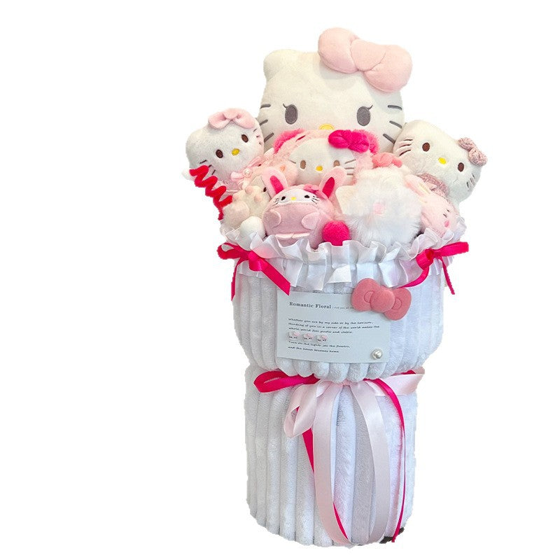 Christmas Valentine's Day Gift for Girlfriend or Best Friend Birthday Present Plush Toy Cartoon Doll Kitty Stuffed Animal Flower Bouquet Set