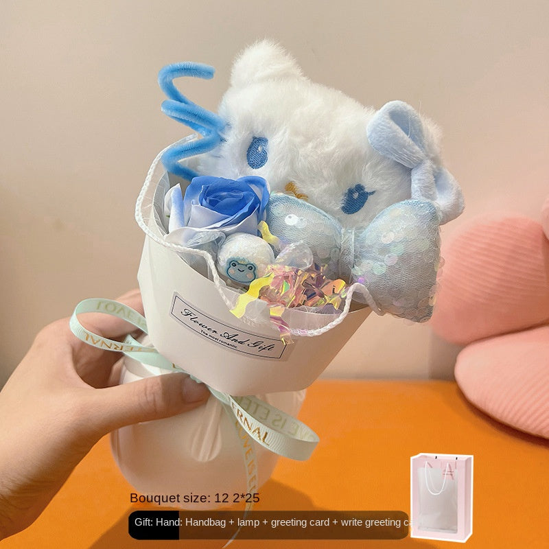 Christmas Valentine's Day Gift for Girlfriend or Best Friend Birthday Present Plush Toy Cartoon Doll Kitty Stuffed Animal Flower Bouquet Set