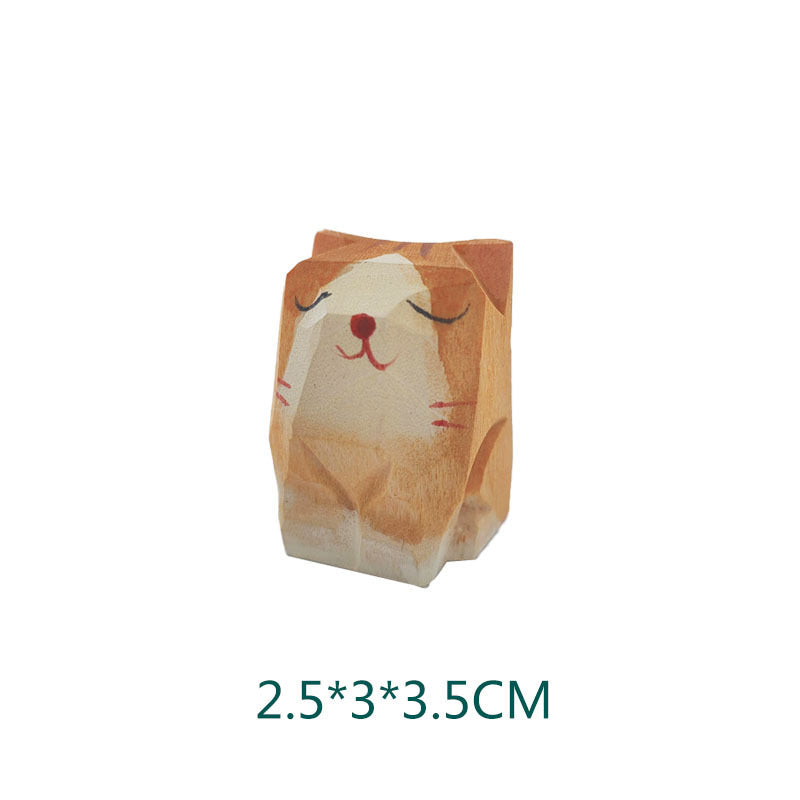 Wooden carving ornaments solid wood handmade carving Shiba Inu kitten decoration