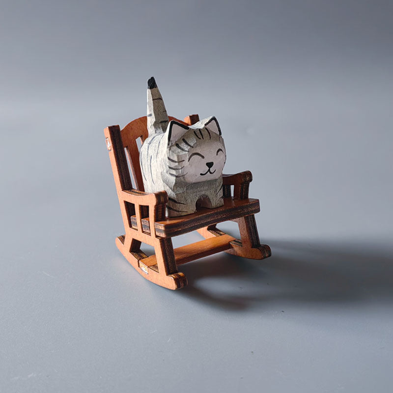 Wooden carving ornaments solid wood handmade carving Shiba Inu kitten decoration