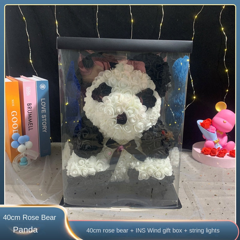 Eternal Rose Bear Valentine's Day Gift for Mother's Day, Birthday Present for Girlfriend, Artificial Flower Bouquet Decorative Ornament