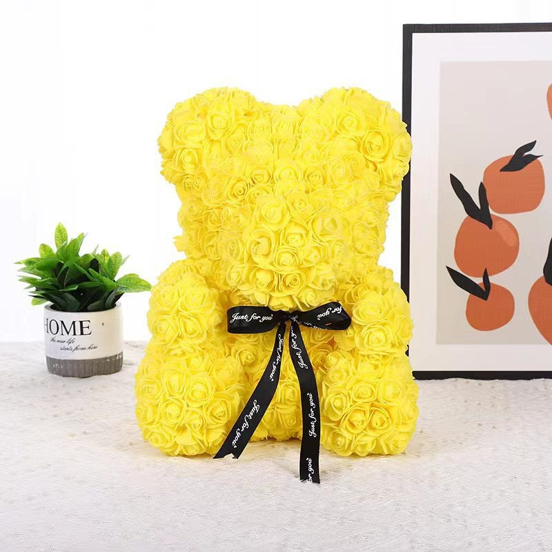 Eternal Rose Bear Valentine's Day Gift for Mother's Day, Birthday Present for Girlfriend, Artificial Flower Bouquet Decorative Ornament