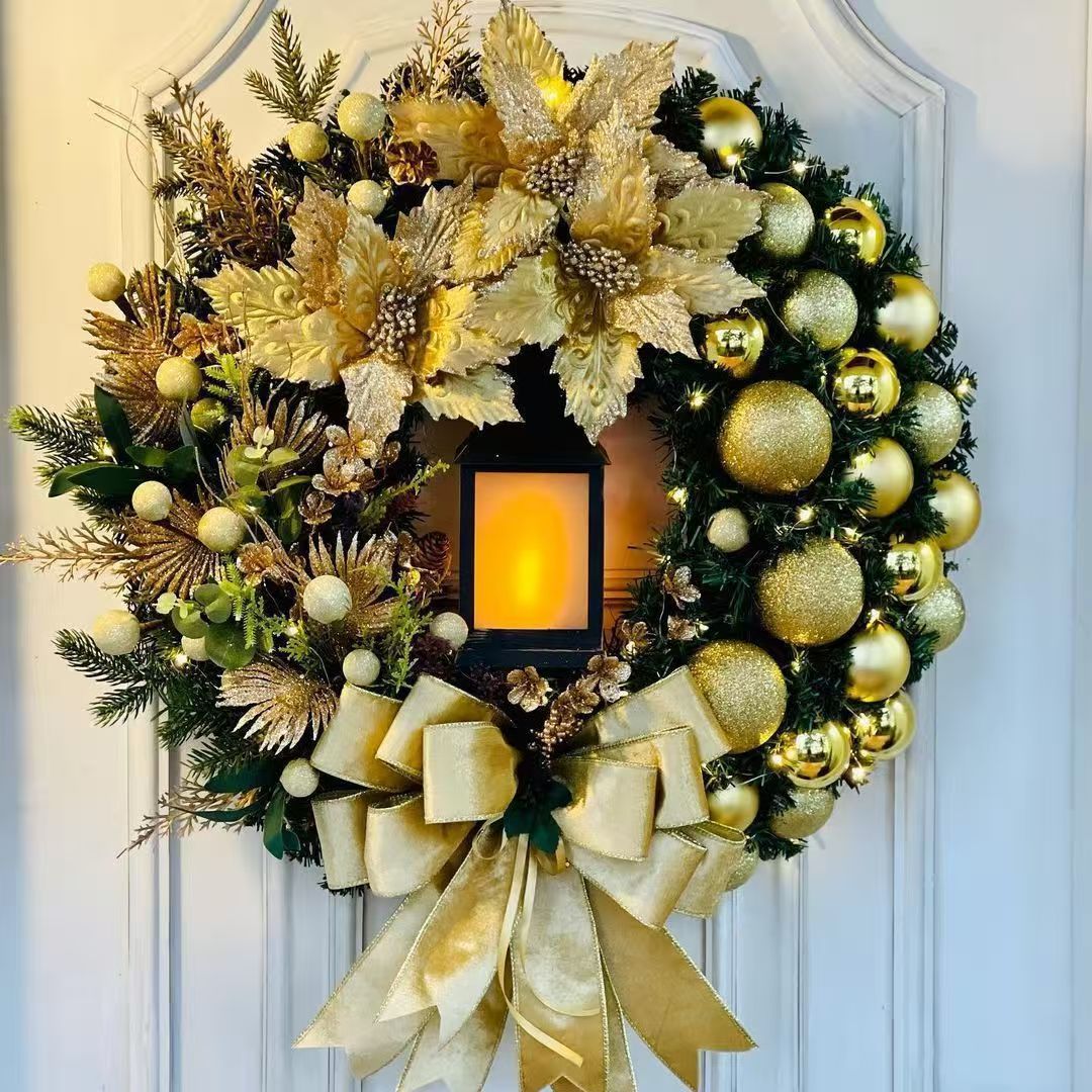 2025 Red Gold Christmas Wreath Garland - Front Door & Wall Holiday Decoration