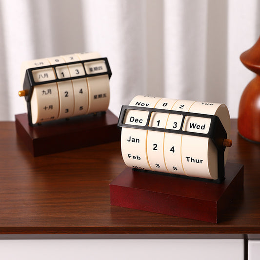 Creative Wooden Desk Calendar with Rotating Perpetual Calendar, Cute Desktop Decor for Office and Home
