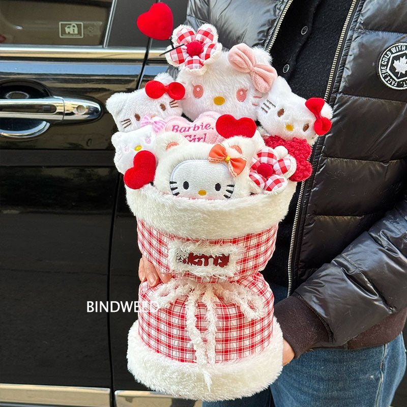 Christmas Valentine's Day Gift for Girlfriend or Best Friend Birthday Present Plush Toy Cartoon Doll Kitty Stuffed Animal Flower Bouquet Set