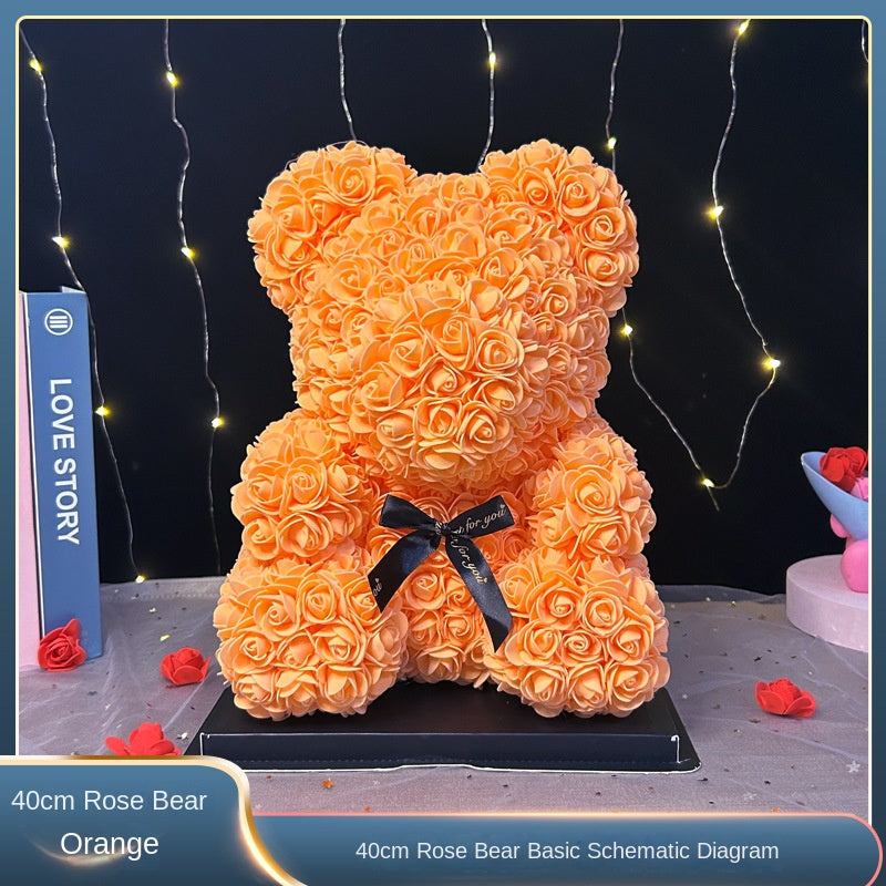 Eternal Rose Bear Valentine's Day Gift for Mother's Day, Birthday Present for Girlfriend, Artificial Flower Bouquet Decorative Ornament