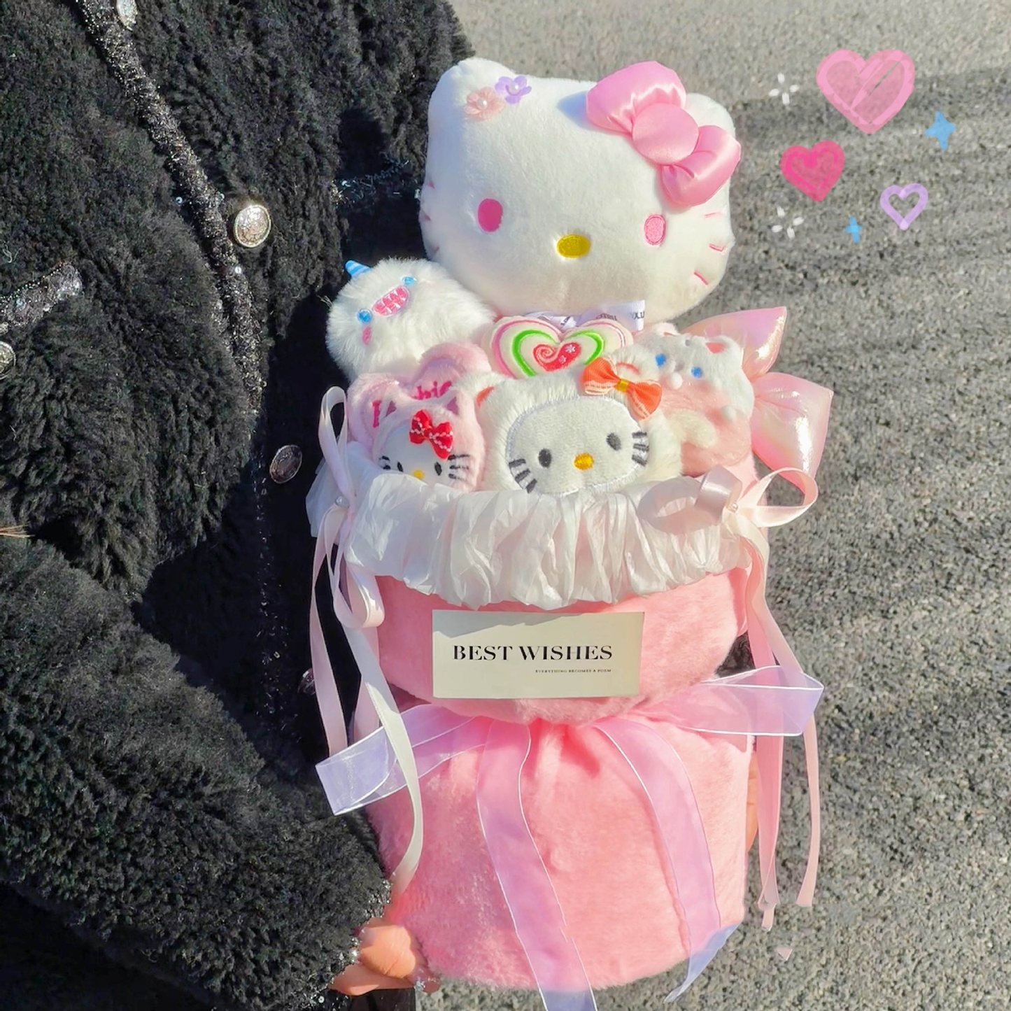 Christmas Valentine's Day Gift for Girlfriend or Best Friend Birthday Present Plush Toy Cartoon Doll Kitty Stuffed Animal Flower Bouquet Set