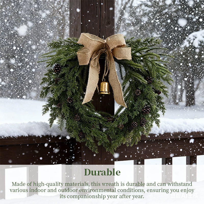 Classic Natural Pine Cone Wreath - Festive Christmas Door Hanging with Bells