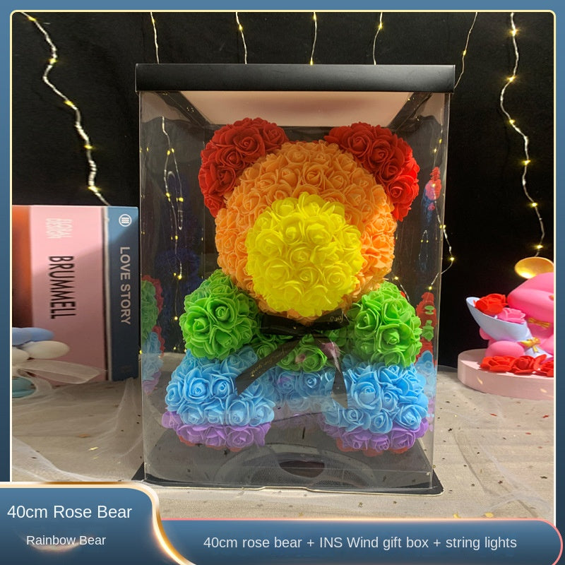 Eternal Rose Bear Valentine's Day Gift for Mother's Day, Birthday Present for Girlfriend, Artificial Flower Bouquet Decorative Ornament