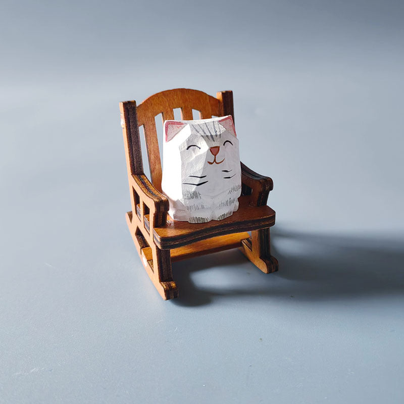 Wooden carving ornaments solid wood handmade carving Shiba Inu kitten decoration