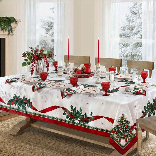 Christmas table runner with pine holly needle, holiday dining decor
