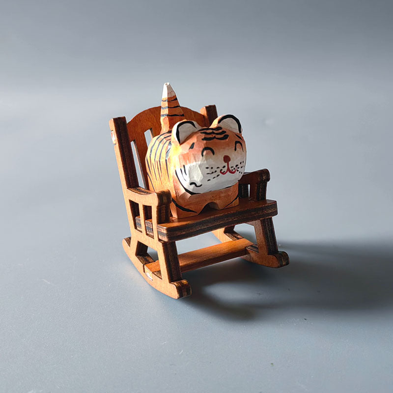 Wooden carving ornaments solid wood handmade carving Shiba Inu kitten decoration