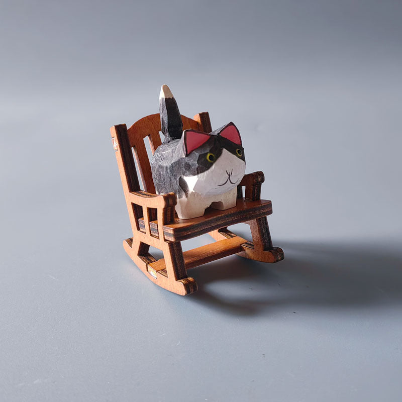 Wooden carving ornaments solid wood handmade carving Shiba Inu kitten decoration