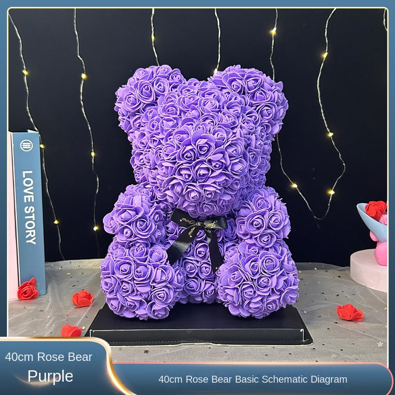 Eternal Rose Bear Valentine's Day Gift for Mother's Day, Birthday Present for Girlfriend, Artificial Flower Bouquet Decorative Ornament