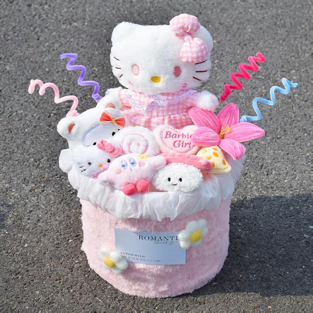 Christmas Valentine's Day Gift for Girlfriend or Best Friend Birthday Present Plush Toy Cartoon Doll Kitty Stuffed Animal Flower Bouquet Set